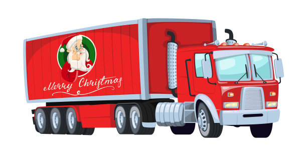 有圣诞老人的红色卡车图片下载