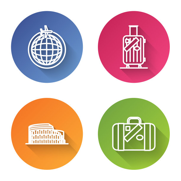 设置线地球仪与飞行飞机手提箱图片下载