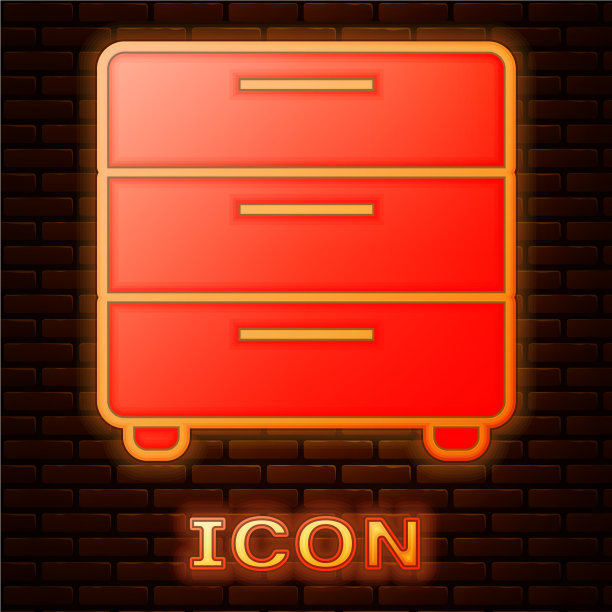 发光的霓虹灯家具床头柜图标孤立图片下载