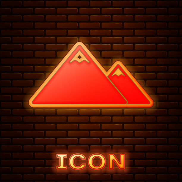 霓虹灯山图标孤立在砖墙上图片下载