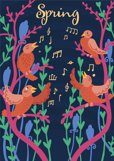 鸟儿坐在树枝上唱歌图片下载