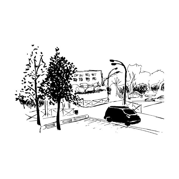 城市景观街道草图手绘图片下载