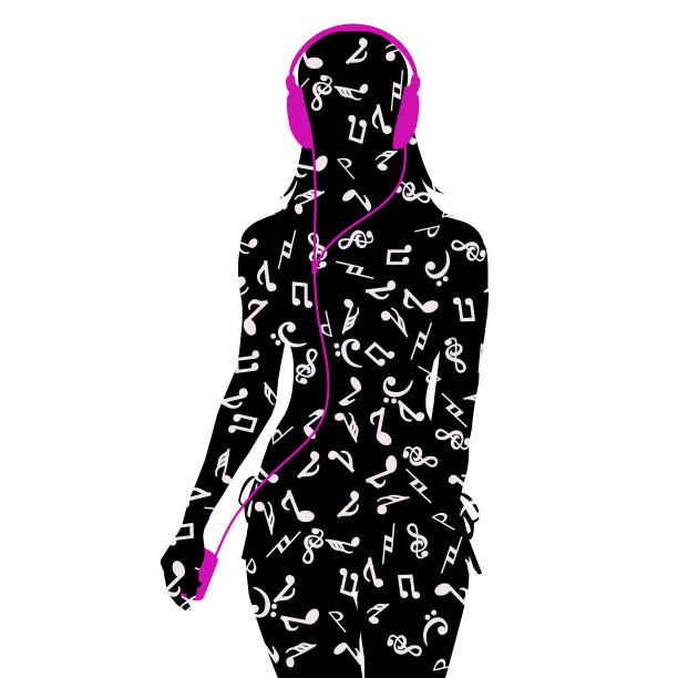 音乐海报与女人剪影听图片下载