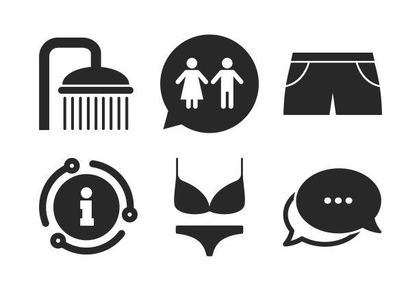 游泳池图标淋浴和泳衣标志图片下载