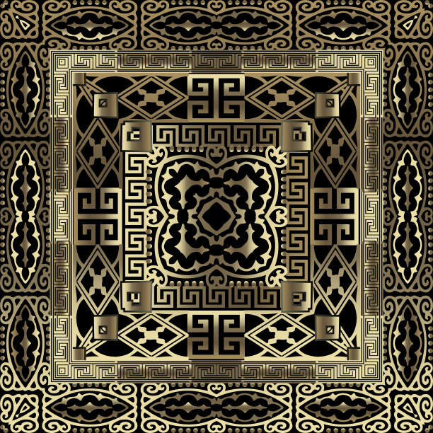 黄金三维几何希腊无缝图案图片下载