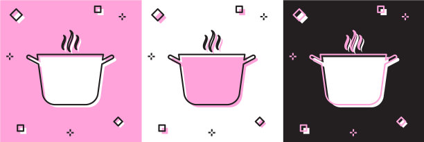 设置烹饪锅图标隔离在粉红色和白色图片下载