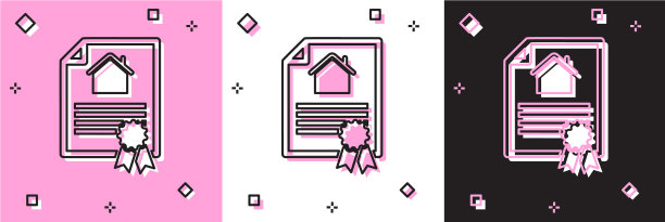 将房屋合同图标隔离在粉红色和白色上图片下载