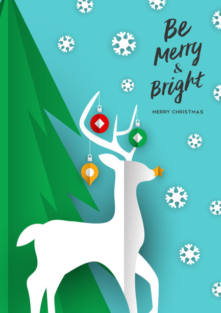 圣诞快乐，剪纸驯鹿工艺品图片下载