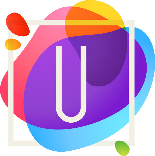 U字母标志在方形框架在水彩图片下载