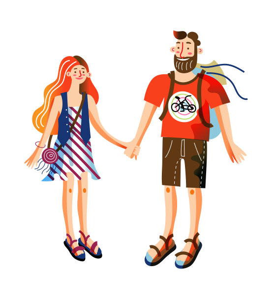 夏季情侣矢量人物插画素材图片