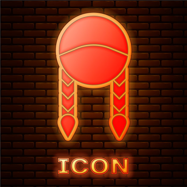 霓虹灯编织的图标孤立在砖墙上图片下载