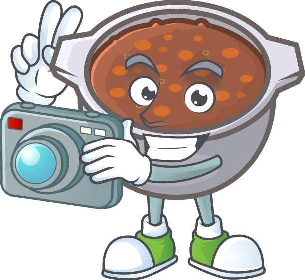 烤豆子和摄影师在白色的背景图片下载