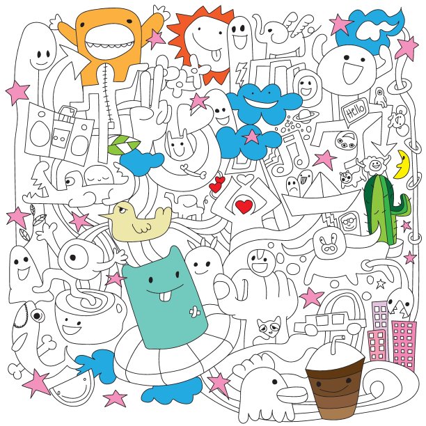 圈可爱的怪物涂鸦向量。图片下载