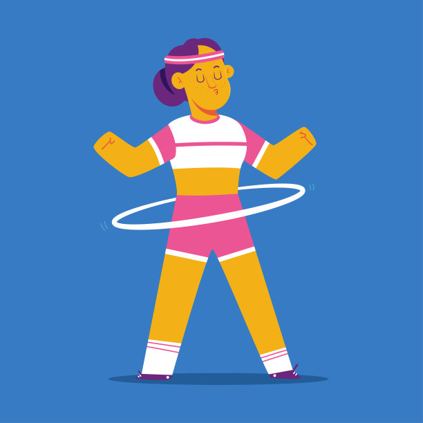 女孩做健身锻炼与呼啦圈矢量卡通人物孤立的背景。图片下载