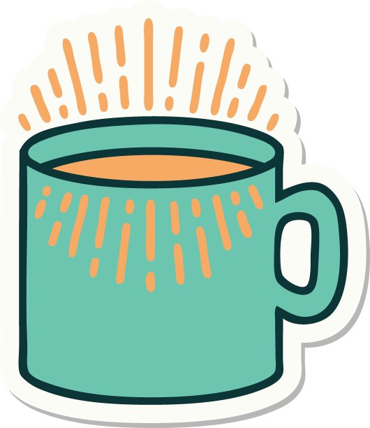 纹身风格的咖啡贴纸图片下载