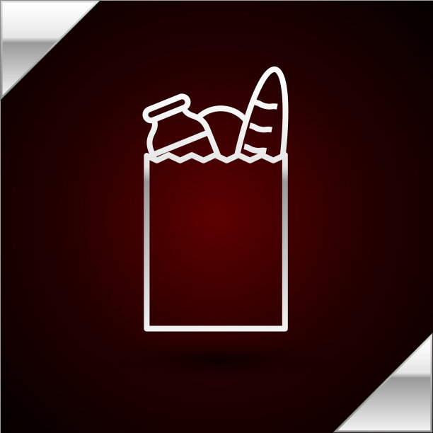 银线纸购物袋和食品图标图片下载