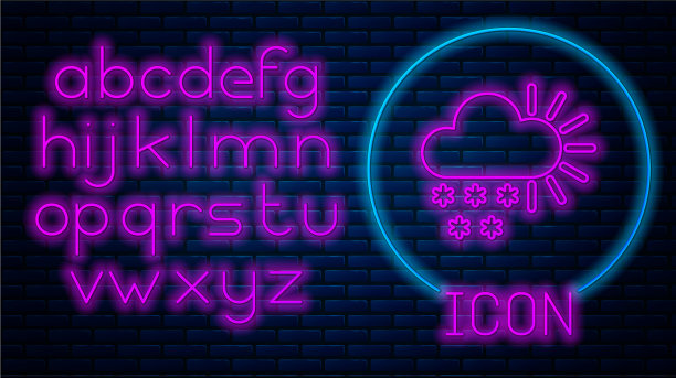 发光的霓虹灯云与雪图标隔离图片下载