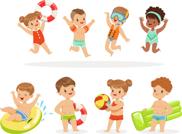 穿着泳衣和充气玩具的孩子们图片下载