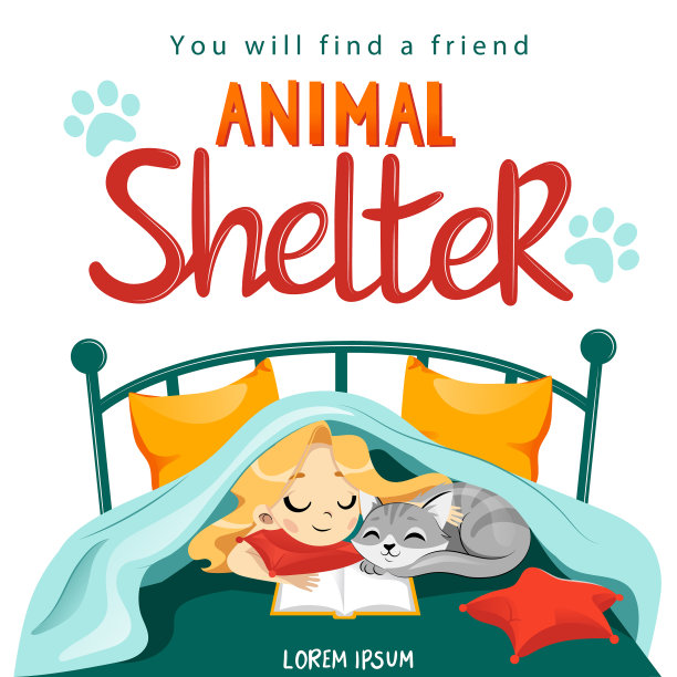 动物收容所设计海报与儿童猫图片下载