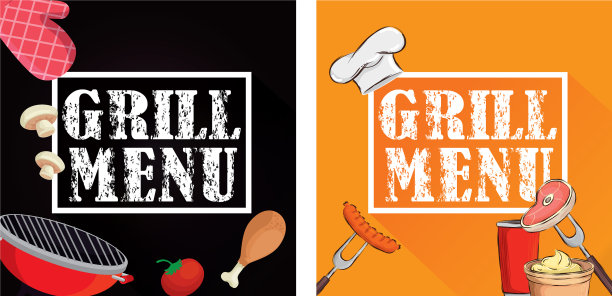 设置海报烧烤菜单和美味的食物图片下载