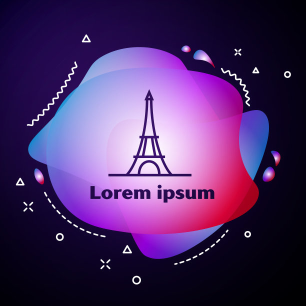 紫色线条的埃菲尔铁塔图标孤立在黑暗中图片下载