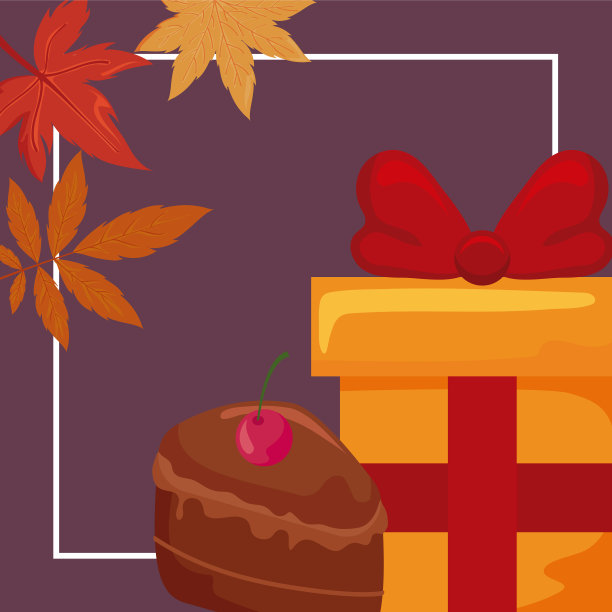 礼盒与月饼与秋叶图片下载