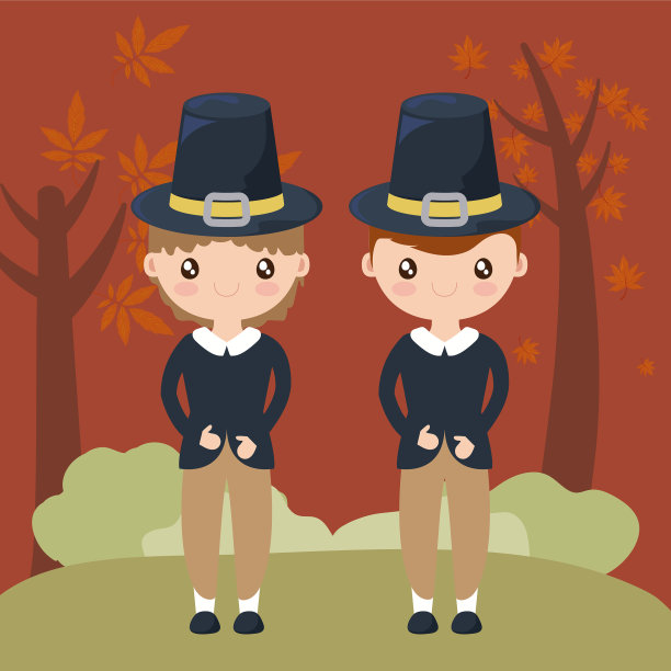 男人朝圣者感恩节与秋叶图片下载