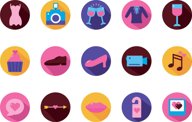 孤立的婚礼和爱情方块图标设置图片下载