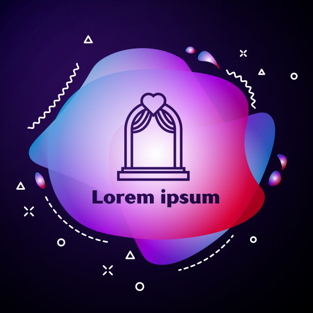 紫色线婚礼拱门图标孤立在黑暗图片下载