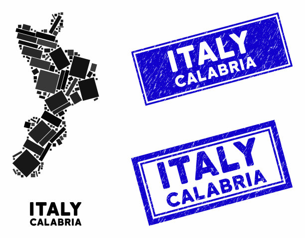 镶嵌卡拉布里亚地区地图和刻划矩形图片下载