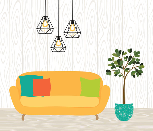 房间内设有一盏黄色沙发灯图片下载