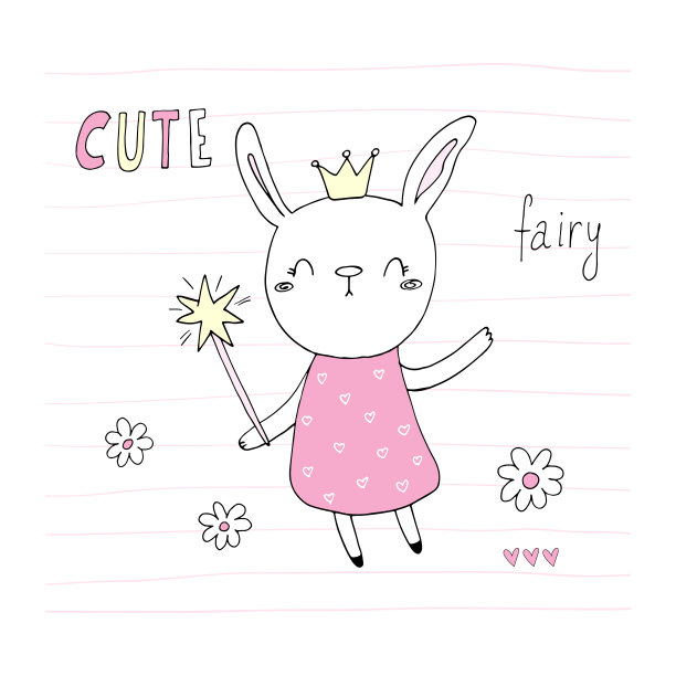 矢量卡与可爱的兔子。向量打印图片下载