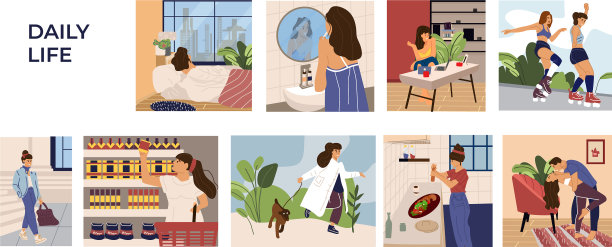 女人活动场景卡通手绘年轻图片下载