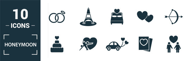 蜜月图标集包括创意元素图片下载