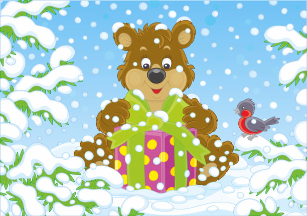 小棕熊带着圣诞礼物图片下载