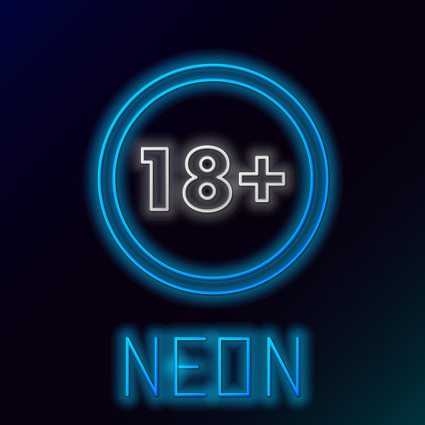 蓝色发光的霓虹线加上18个孤立的电影图标图片下载