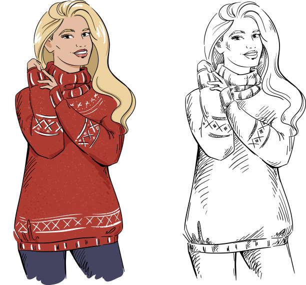 年轻女子微笑着穿着传统的毛衣图片下载