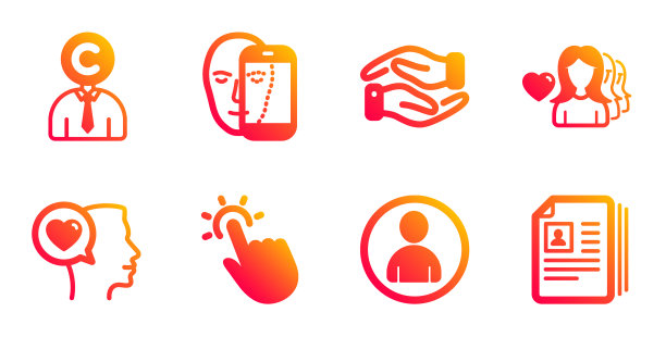 女人爱化身和面部生物特征图标集图片下载