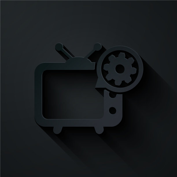 剪纸电视和齿轮图标孤立在黑色图片下载
