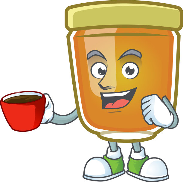 吉祥物在白色杯子里喝蜂蜜图片下载