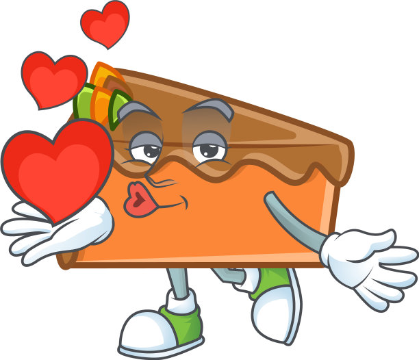 切片蛋糕中卡通人物抱着心图片下载