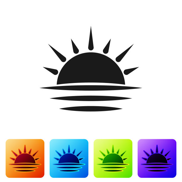 黑色日落图标孤立在白色背景图片下载