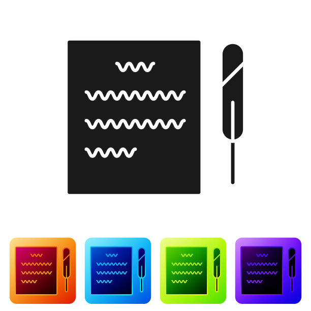 黑色羽毛笔和纸滚动图标隔离图片下载