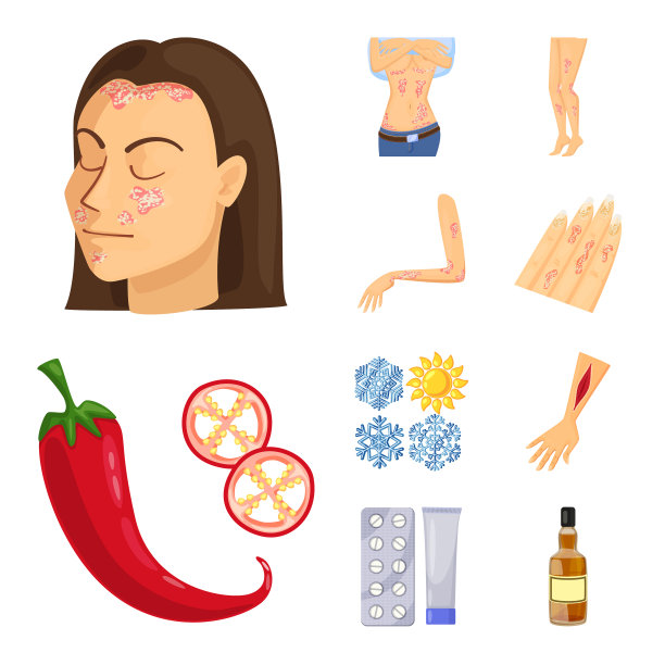 设计疼痛和皮肤病标志套装图片下载