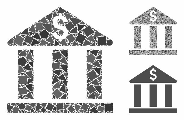 银行大楼马赛克图标破烂的部分图片下载