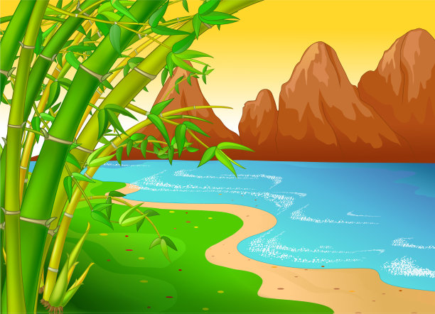 凉爽的景观景观与mount和海滩卡通图片下载