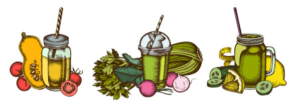 冰沙设置彩色柠檬，萝卜，樱桃图片下载