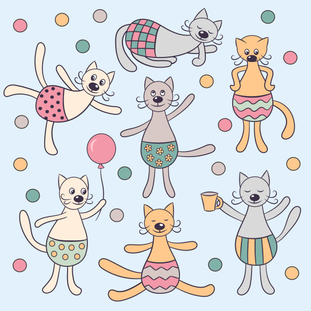 向量组与彩色球有趣的猫图片下载
