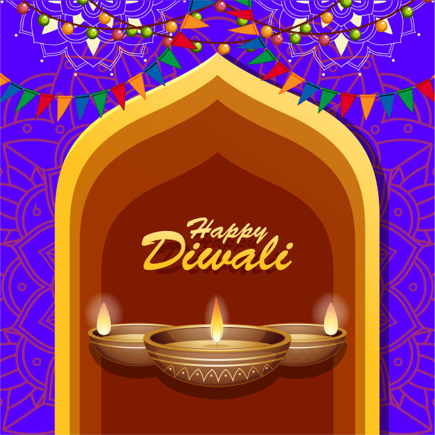 以曼荼罗图案为背景的快乐排灯节图片下载