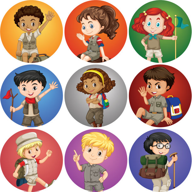 孩子们穿着狩猎服在不同的背景下图片下载